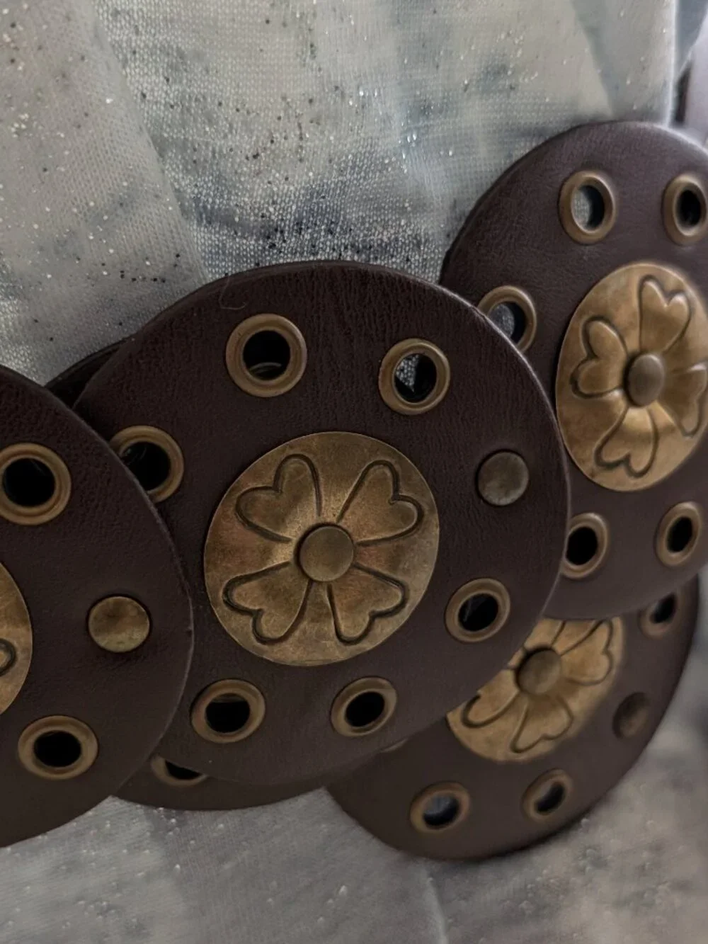 Vintage Boho Leather Brass Medallion Disc Belt